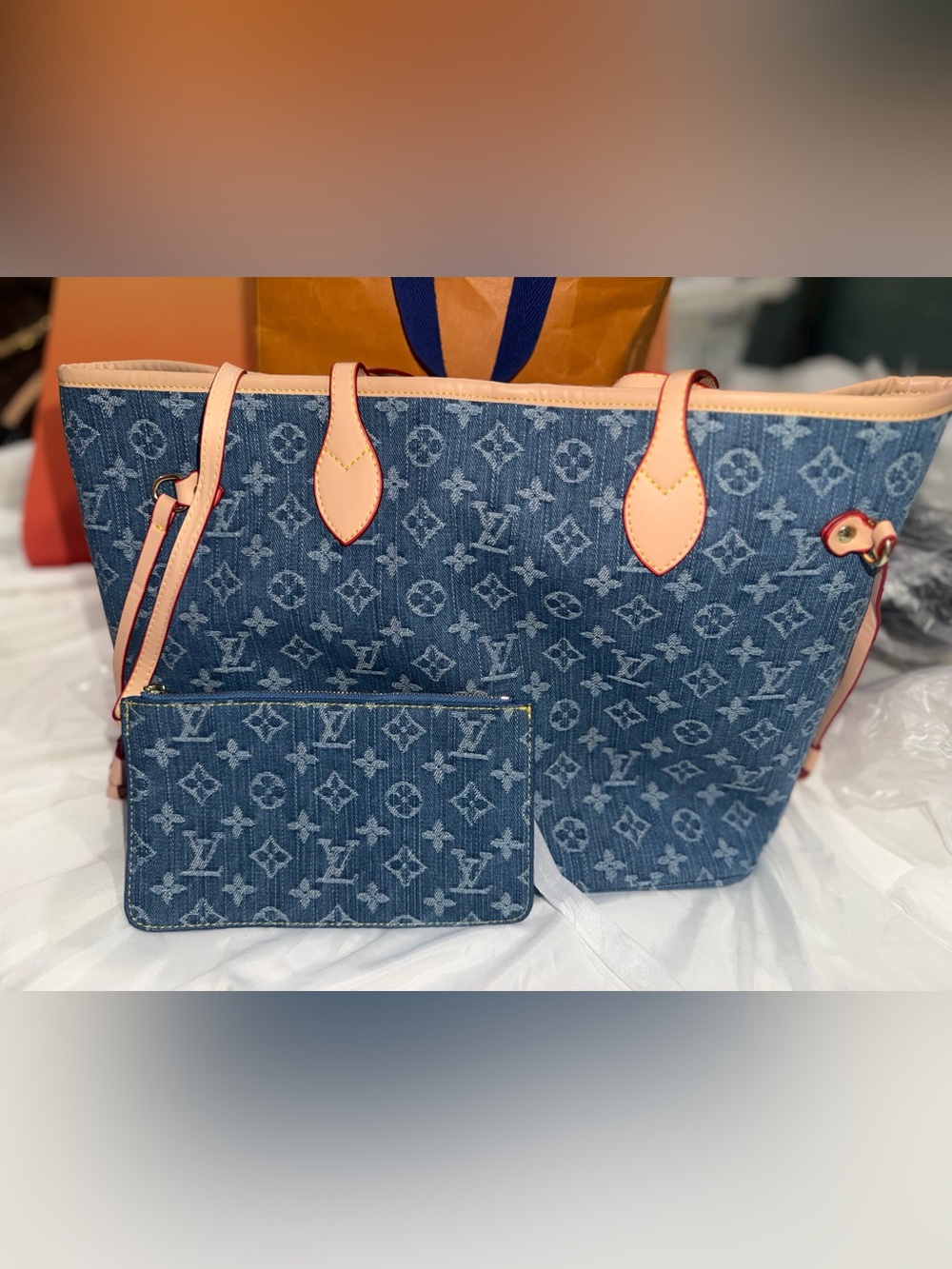 Fashion Blue Monogram Denim Tote